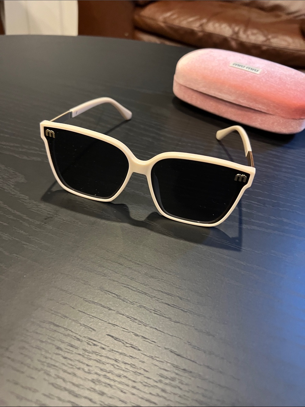 Miu Miu Cream Frame Sunglasses with Black Lenses - Picture 3 of 14
